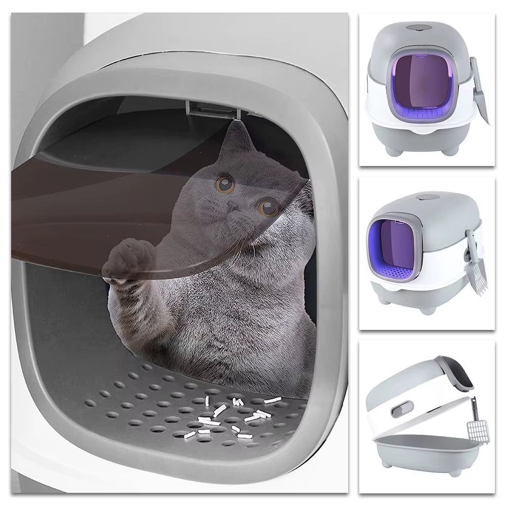 Caja De Arena Para Gatos, Caja De Arena Cerrada Con Estructura De Cúpula, Inodoro Para Gatos Con Pala, Con Cuchara Para Arena Para Gatos, 40*39*56Cm