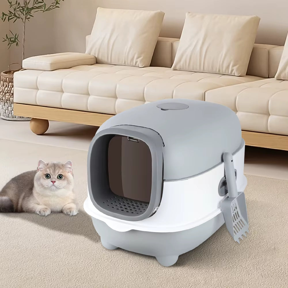 Caja De Arena Para Gatos, Caja De Arena Cerrada Con Estructura De Cúpula, Inodoro Para Gatos Con Pala, Con Cuchara Para Arena Para Gatos, 40*39*56Cm