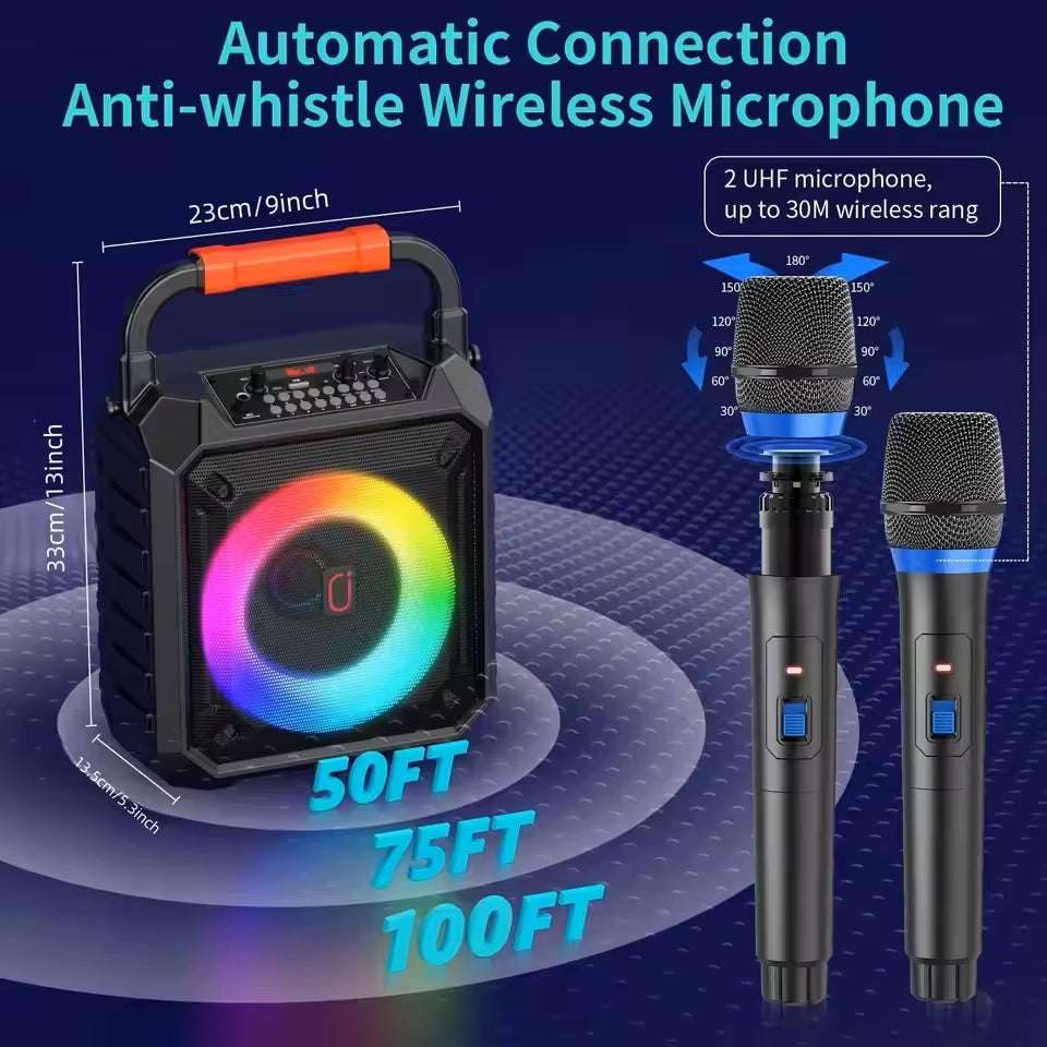 La Máquina De Karaoke Fanfun T17 Viene Con 2 Micrófonos De Karaoke Inalámbricos, Altavoz Bluetooth Portátil, Sistema De Karaoke Doméstico 0K