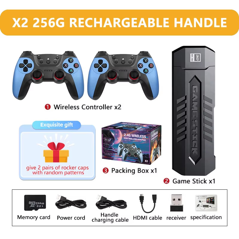Nuevo X2 Game Stick 4K 3D HD Consola De Videojuegos Retro Controlador Inalámbrico TV Juego 256G 58000 Juegos Retro Regalo Para Niños