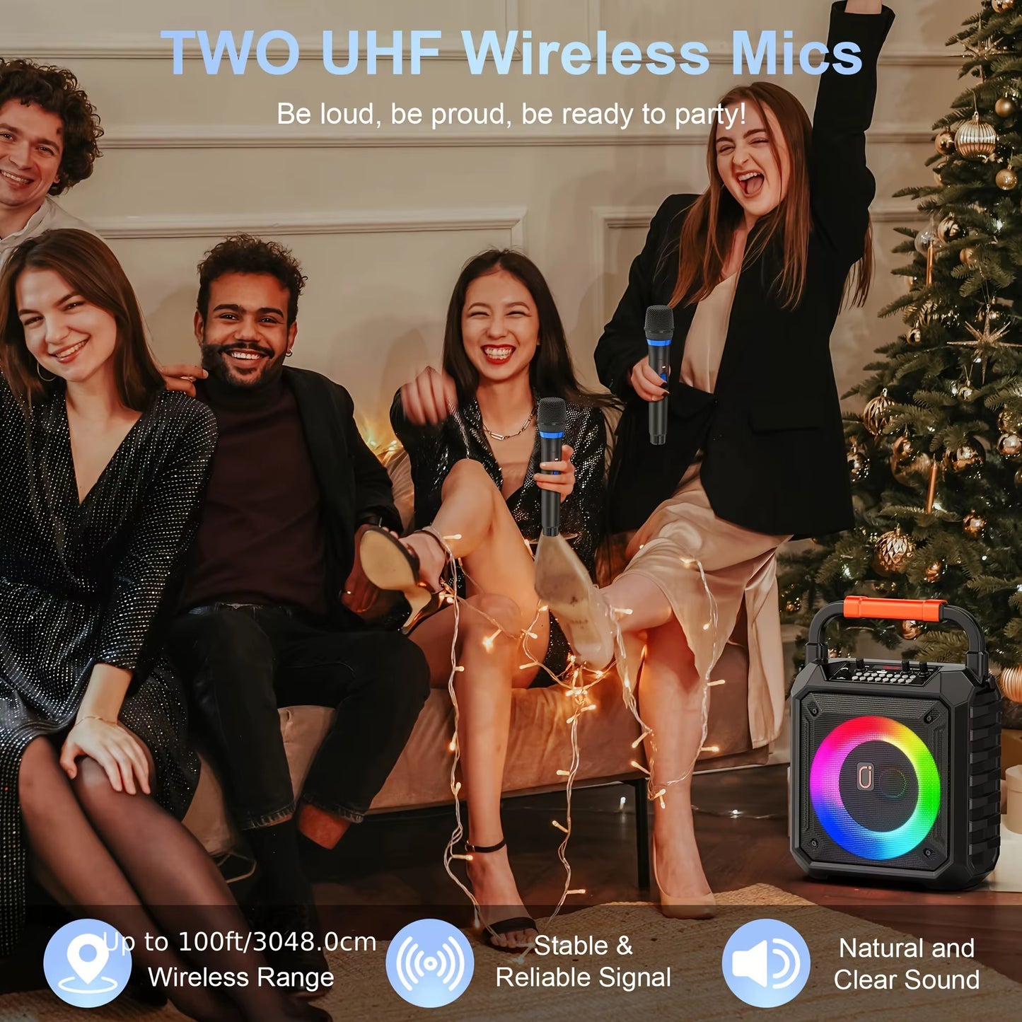 La Máquina De Karaoke Fanfun T17 Viene Con 2 Micrófonos De Karaoke Inalámbricos, Altavoz Bluetooth Portátil, Sistema De Karaoke Doméstico 0K