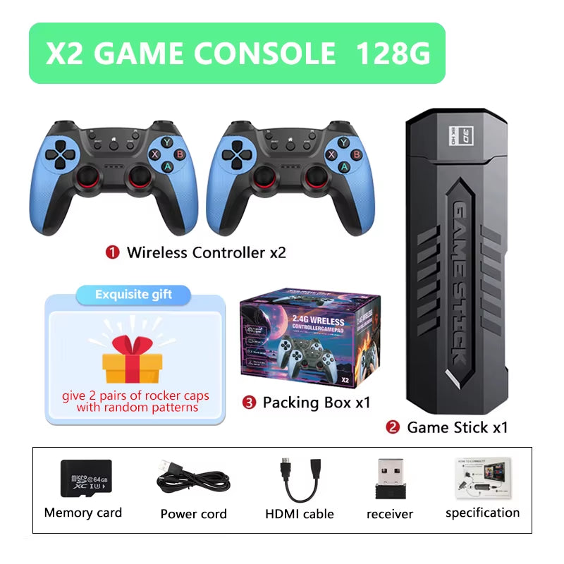 Nuevo X2 Game Stick 4K 3D HD Consola De Videojuegos Retro Controlador Inalámbrico TV Juego 256G 58000 Juegos Retro Regalo Para Niños