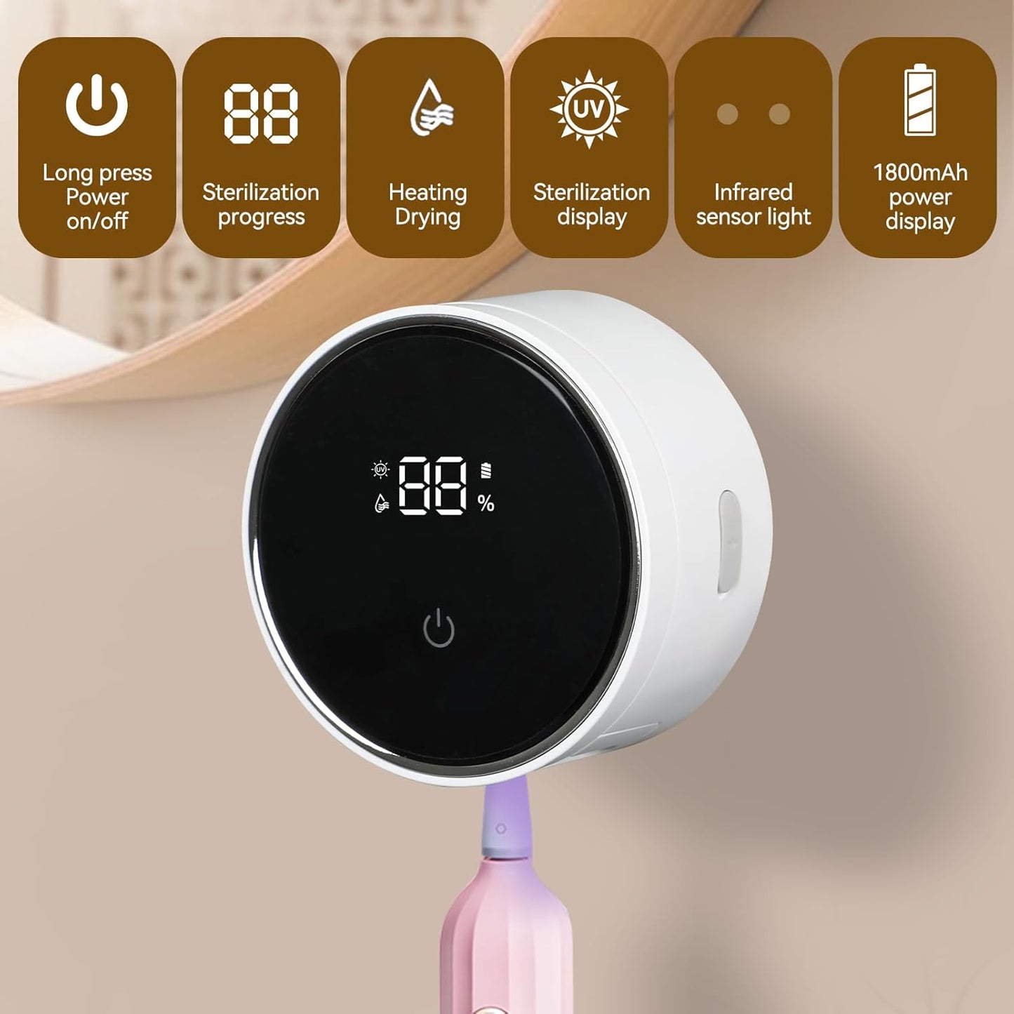 Soporte Desinfectante Para Cepillos De Dientes, Desinfectante UV, Soporte Para Cepillos De Dientes Portátil Con Funciones De Temporización, Soporte Para Cepillo De Dientes De Baño, Dos Cepillos De