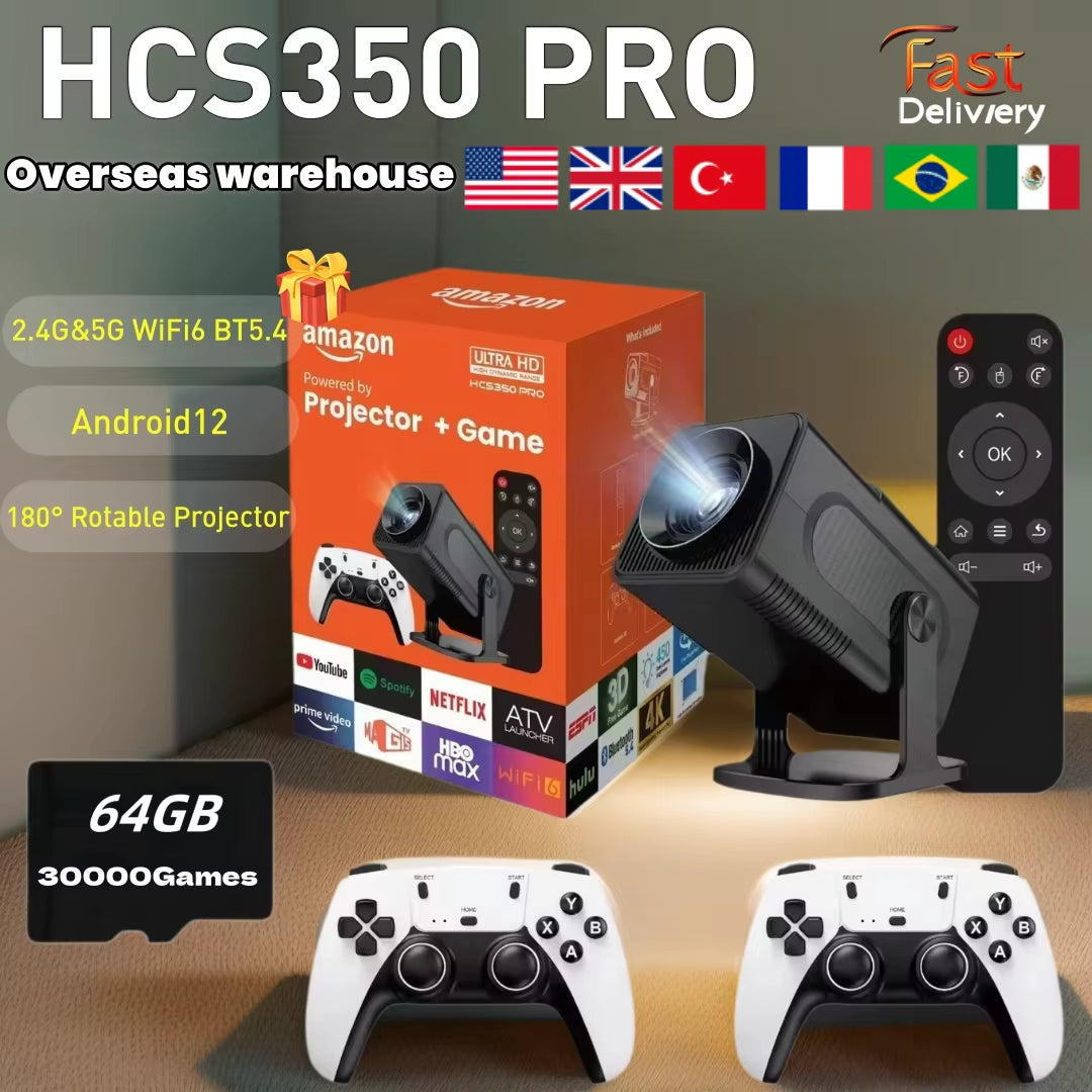 HCS350 Pro Consolas De Juegos Proyector WIFI Portátil Inteligente Proyector Quad Core ARM Cortex-A53 Compatible Con GB PS1 PSP NES SFC Juegos