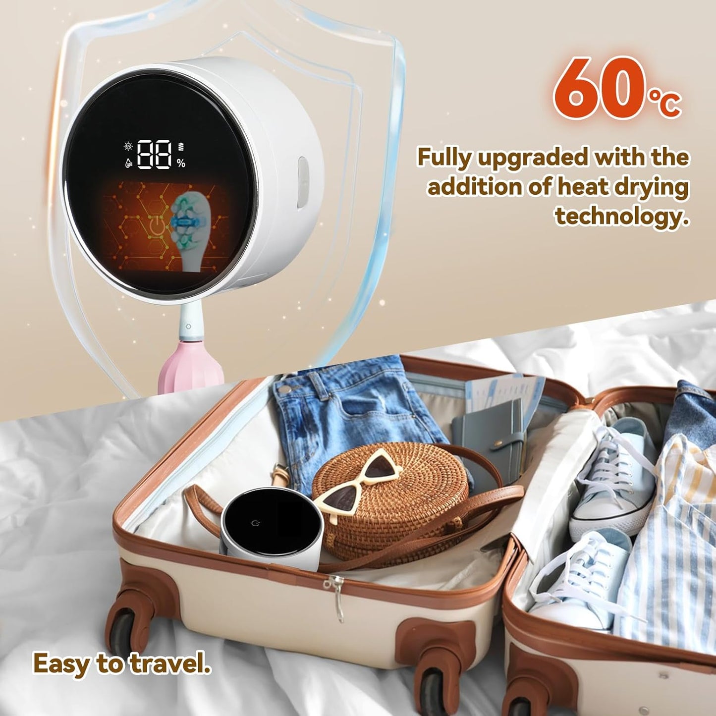Soporte Desinfectante Para Cepillos De Dientes, Desinfectante UV, Soporte Para Cepillos De Dientes Portátil Con Funciones De Temporización, Soporte Para Cepillo De Dientes De Baño, Dos Cepillos De
