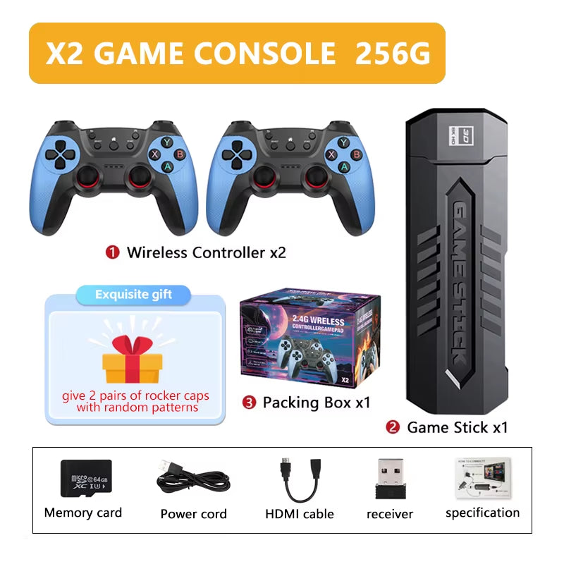 Nuevo X2 Game Stick 4K 3D HD Consola De Videojuegos Retro Controlador Inalámbrico TV Juego 256G 58000 Juegos Retro Regalo Para Niños
