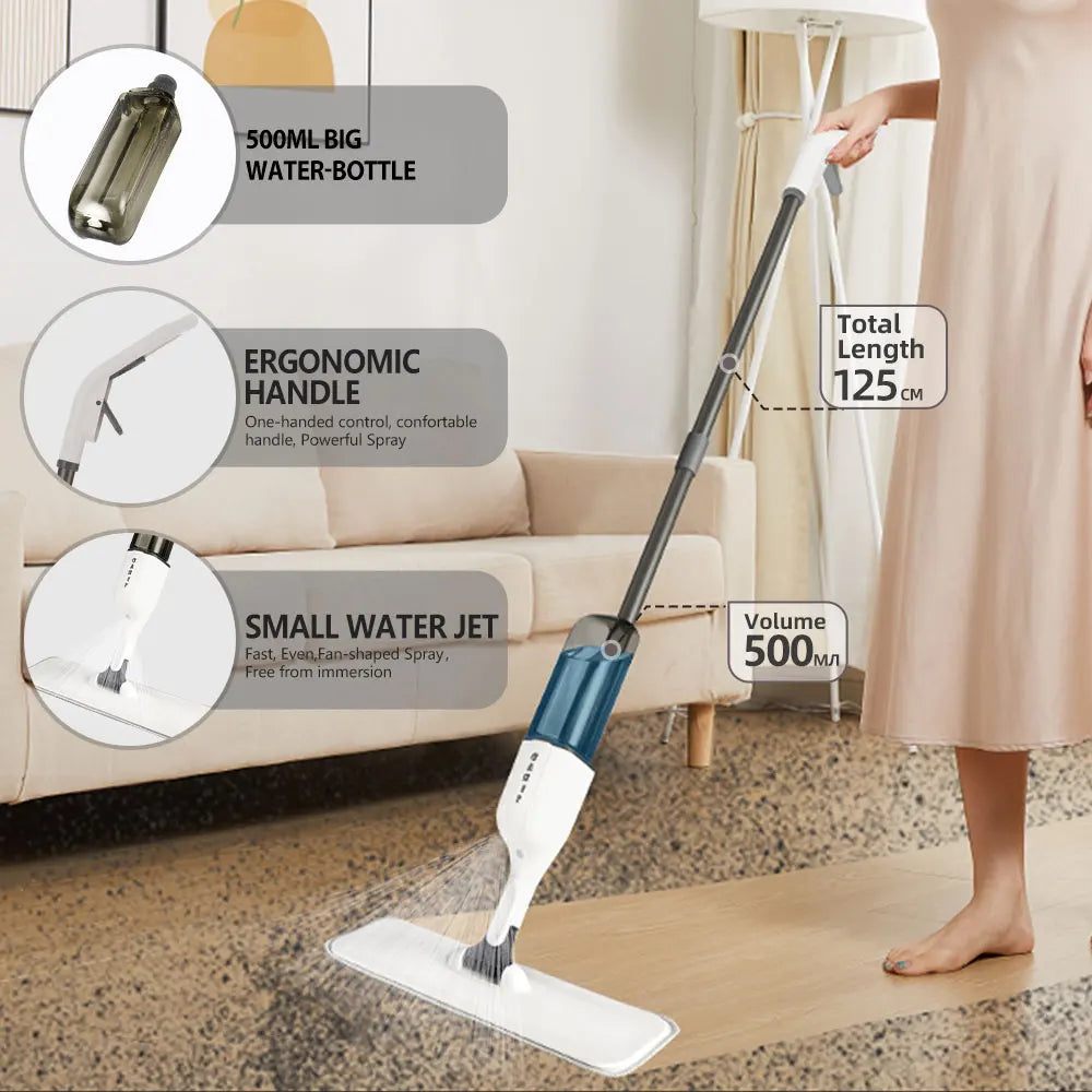 DARIS Spray Flat Mop with Reusable Microfibers Pads 360° Rotation Floor Cleaning Mop 500ML Big Capacity Square Triangle Bottle