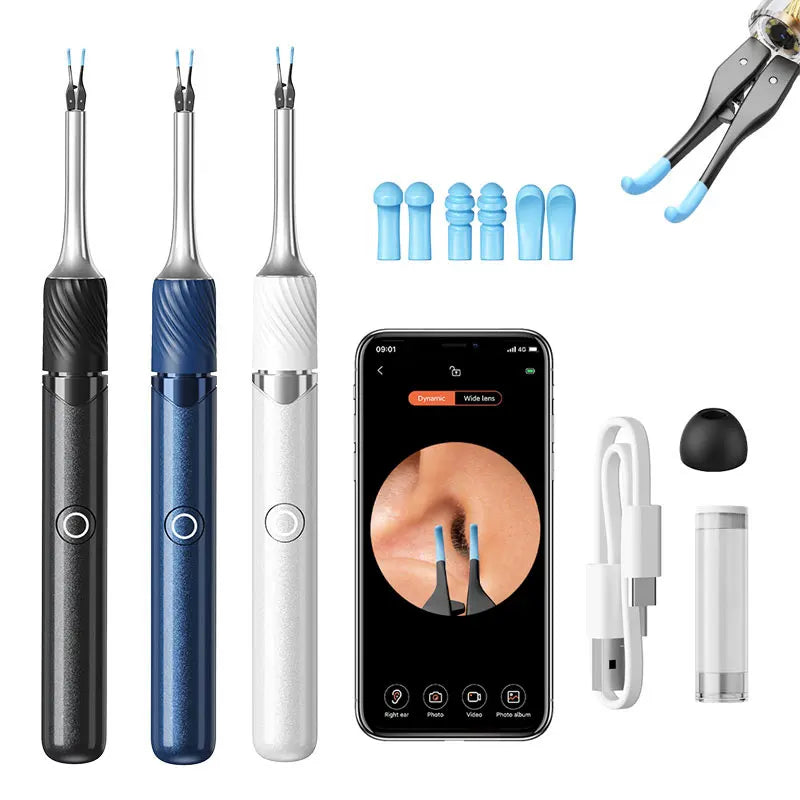 Limpiador Visual De Oídos Con Cámara, Herramienta De Eliminación De Cera De Oídos Con Recogedor Y Pinzas, 12 Megapíxeles, 6 Cucharas Para Los Oídos, Eliminación De Cera De Los Oídos, Cuidado De Los Oídos