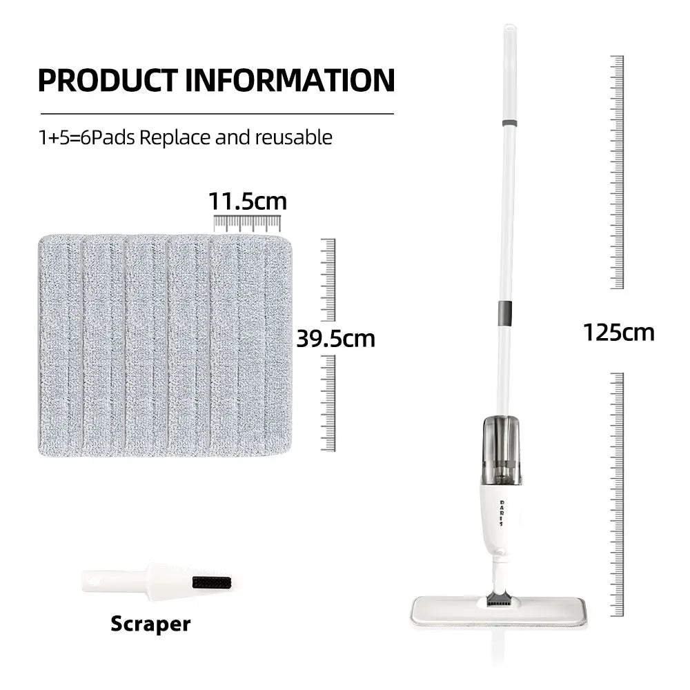 DARIS Spray Flat Mop with Reusable Microfibers Pads 360° Rotation Floor Cleaning Mop 500ML Big Capacity Square Triangle Bottle