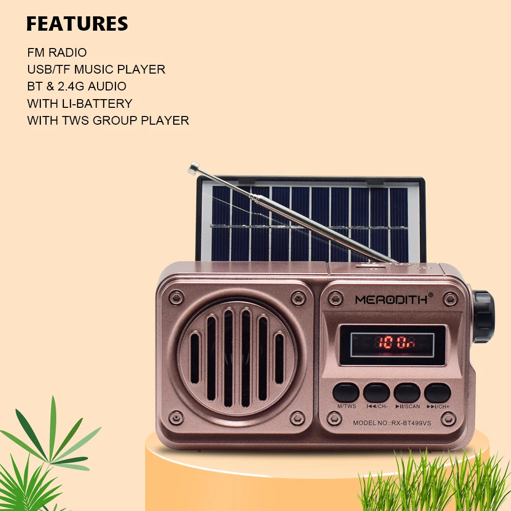 MD-499 Altavoz Bluetooth Inalámbrico Reproducción De MP3 Radio FM Carga Solar Cortes De Energía De Emergencia Radio Banda Completa Alta Sensibilidad