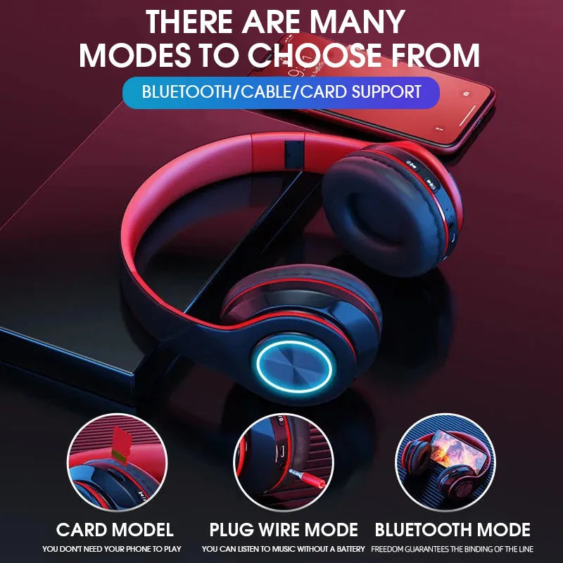 B39 Headphone with Wireless Bluetooth Colorful Light Pluggable Card Game Music Movement Bluetooth Headset