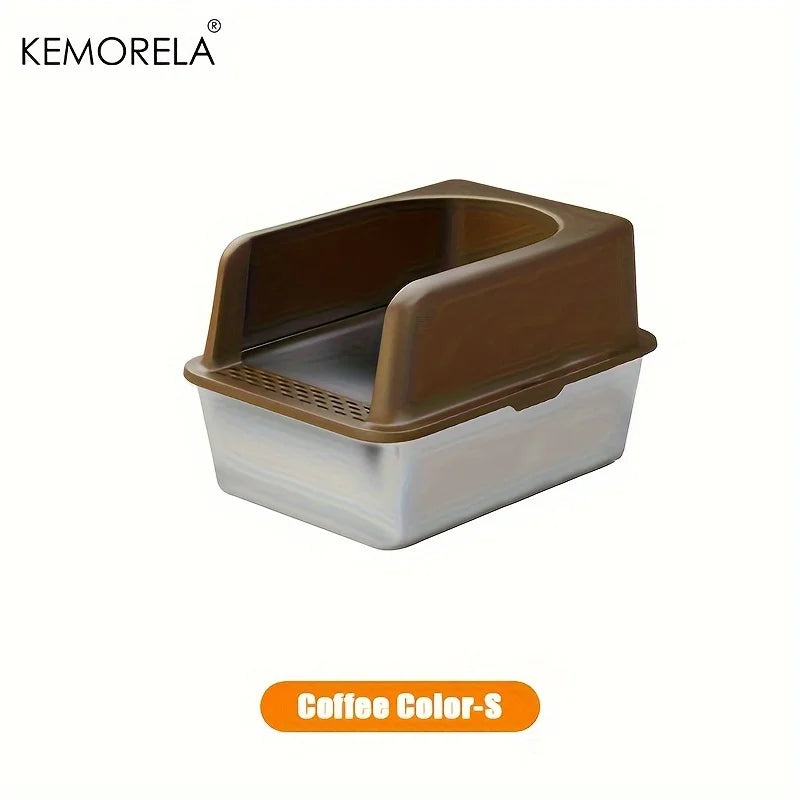 Caja De Arena De Acero Inoxidable XL 60/50CM Con Tapa, Caja De Arena Grande De Lado Alto, Adecuada Para Gatos Grandes Y Pequeños, No Absorbe El Olor