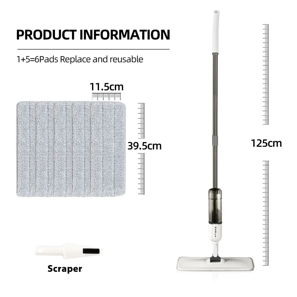 DARIS Spray Flat Mop with Reusable Microfibers Pads 360° Rotation Floor Cleaning Mop 500ML Big Capacity Square Triangle Bottle