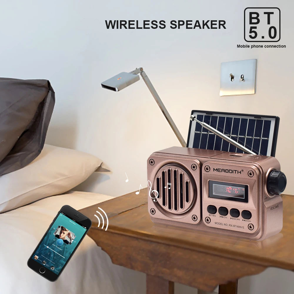 MD-499 Altavoz Bluetooth Inalámbrico Reproducción De MP3 Radio FM Carga Solar Cortes De Energía De Emergencia Radio Banda Completa Alta Sensibilidad