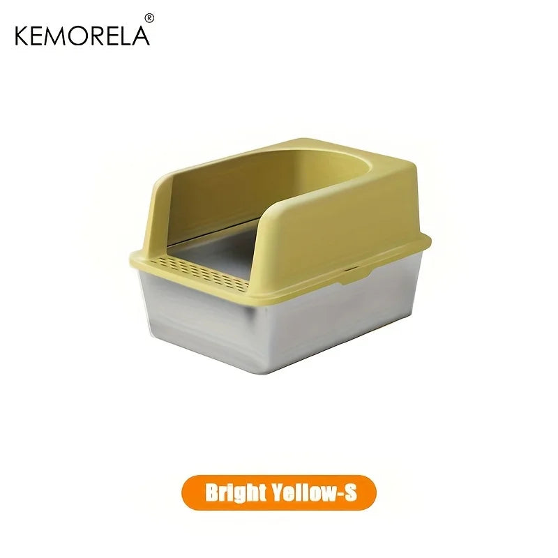 Caja De Arena De Acero Inoxidable XL 60/50CM Con Tapa, Caja De Arena Grande De Lado Alto, Adecuada Para Gatos Grandes Y Pequeños, No Absorbe El Olor
