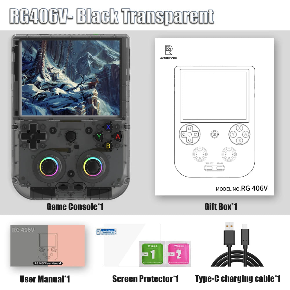 Anbernic-Consola De Juegos Retro RG406V, Android 13, Unisoc T820, Reproductor De Juegos De 64 Bits, Pantalla Táctil IPS De 4,0 Pulgadas, 5500Mah, 5G, Wifi, Bluetooth
