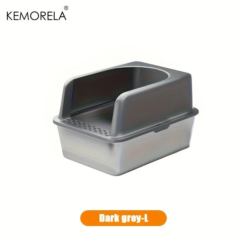 Caja De Arena De Acero Inoxidable XL 60/50CM Con Tapa, Caja De Arena Grande De Lado Alto, Adecuada Para Gatos Grandes Y Pequeños, No Absorbe El Olor