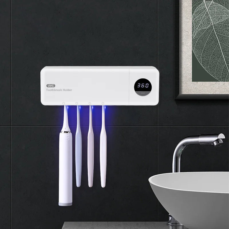 Esterilizador De Cepillo De Dientes Inteligente Montado En La Pared Totalmente Automático Detección Esterilización Ultravioleta Sin Perforación Soporte Para Cepillo De Dientes