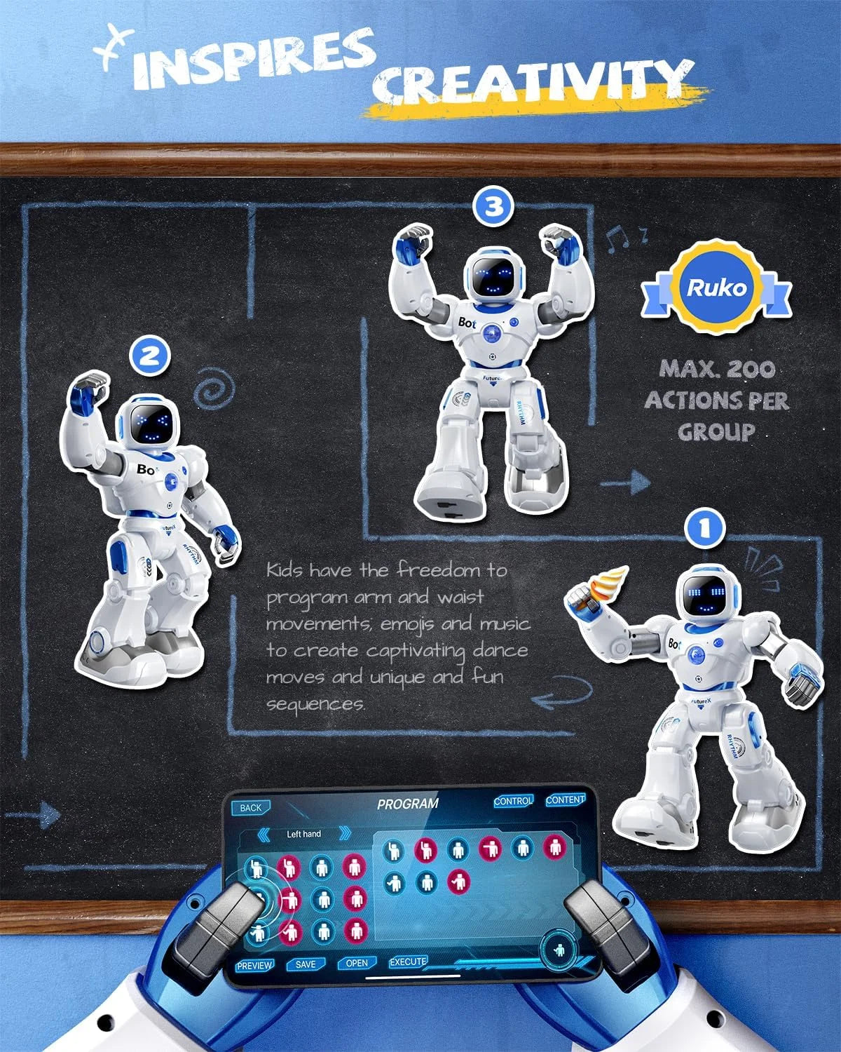 Robot Inteligente Para Niños, Robot De Control Remoto Programable Interactivo Grande Con Control Por Voz, Control De Aplicaciones