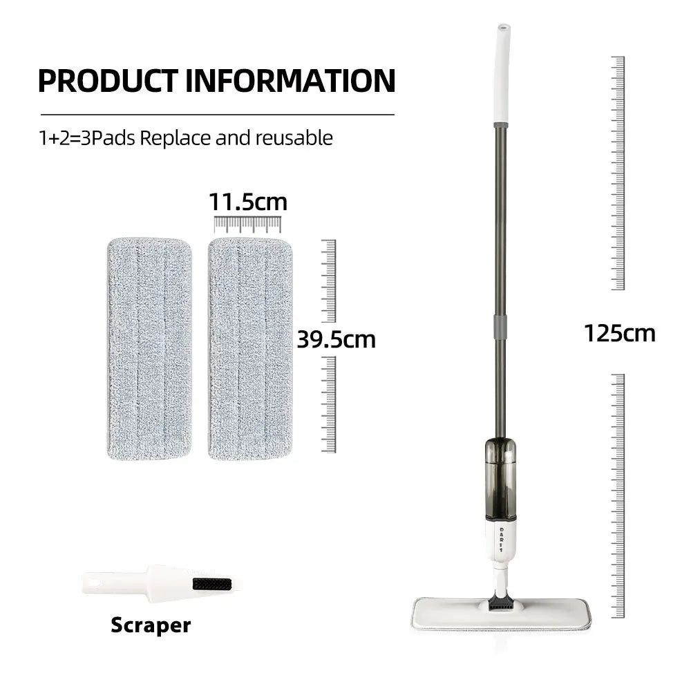 DARIS Spray Flat Mop with Reusable Microfibers Pads 360° Rotation Floor Cleaning Mop 500ML Big Capacity Square Triangle Bottle