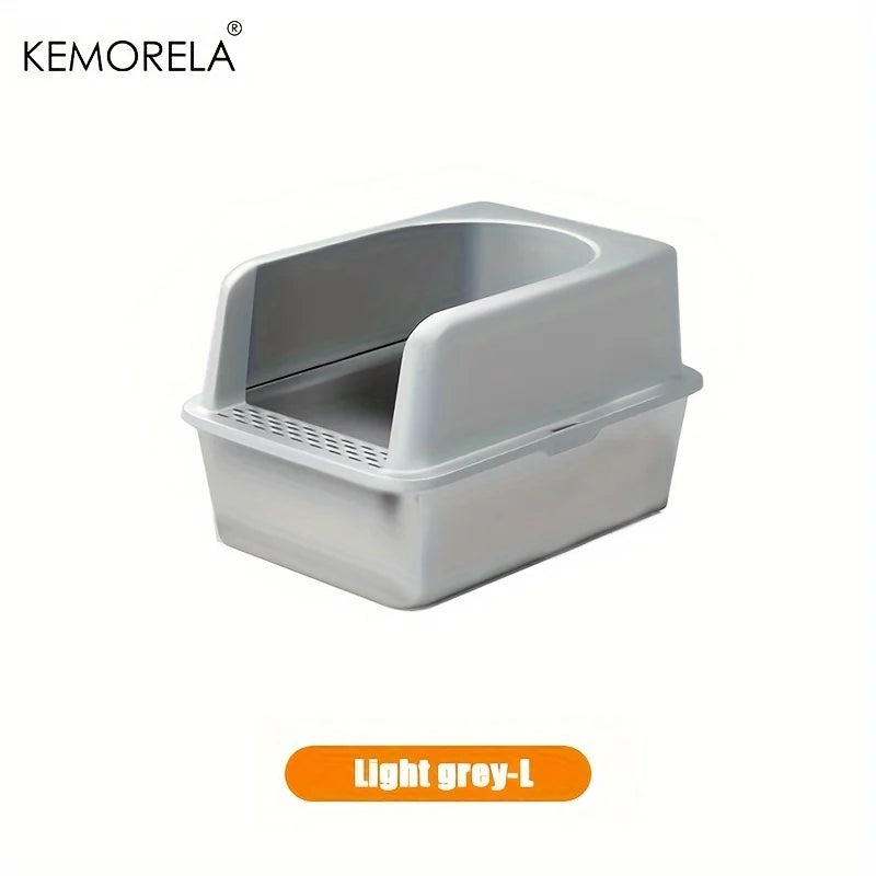 Caja De Arena De Acero Inoxidable XL 60/50CM Con Tapa, Caja De Arena Grande De Lado Alto, Adecuada Para Gatos Grandes Y Pequeños, No Absorbe El Olor