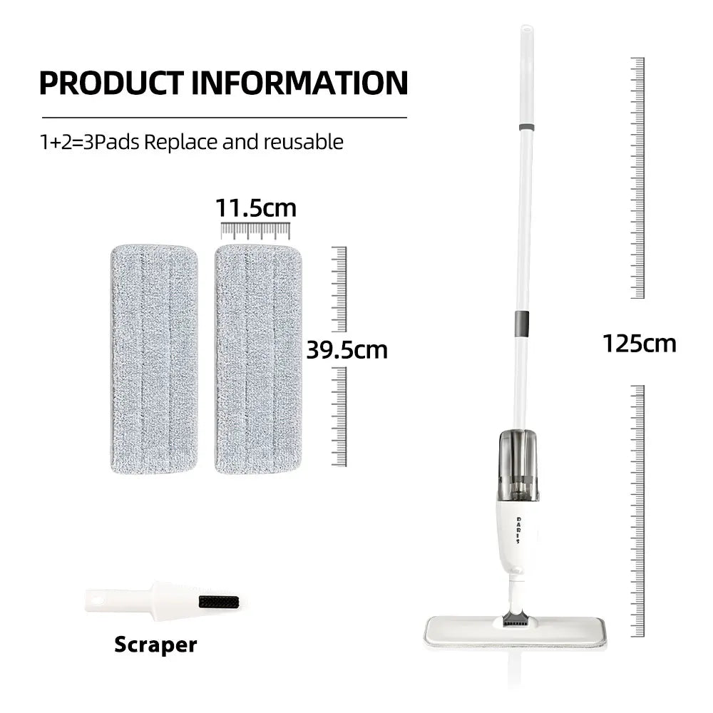 DARIS Spray Flat Mop with Reusable Microfibers Pads 360° Rotation Floor Cleaning Mop 500ML Big Capacity Square Triangle Bottle