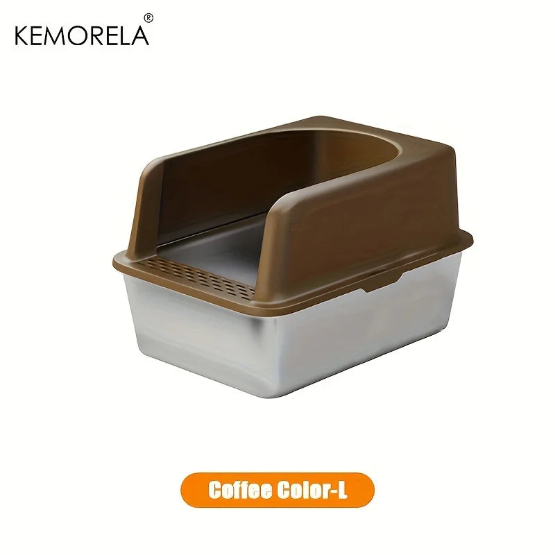 Caja De Arena De Acero Inoxidable XL 60/50CM Con Tapa, Caja De Arena Grande De Lado Alto, Adecuada Para Gatos Grandes Y Pequeños, No Absorbe El Olor