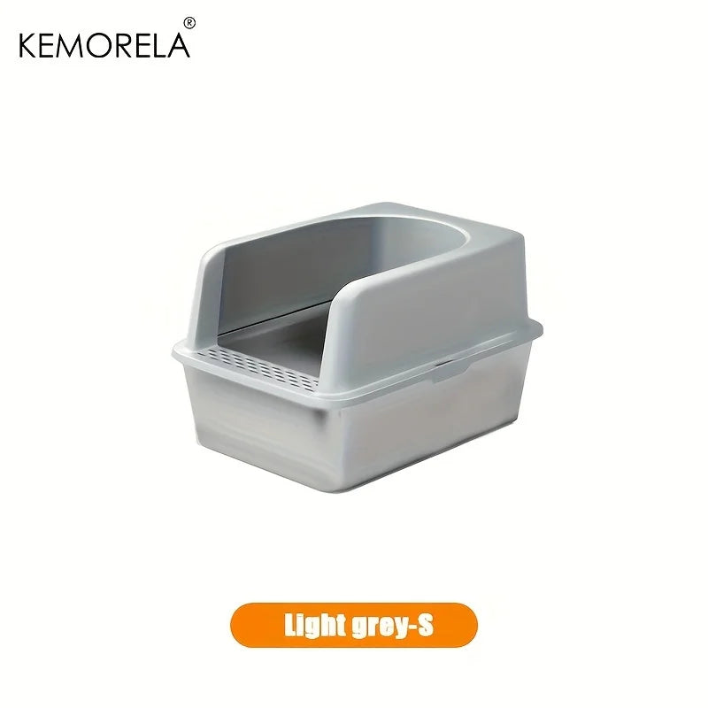 Caja De Arena De Acero Inoxidable XL 60/50CM Con Tapa, Caja De Arena Grande De Lado Alto, Adecuada Para Gatos Grandes Y Pequeños, No Absorbe El Olor