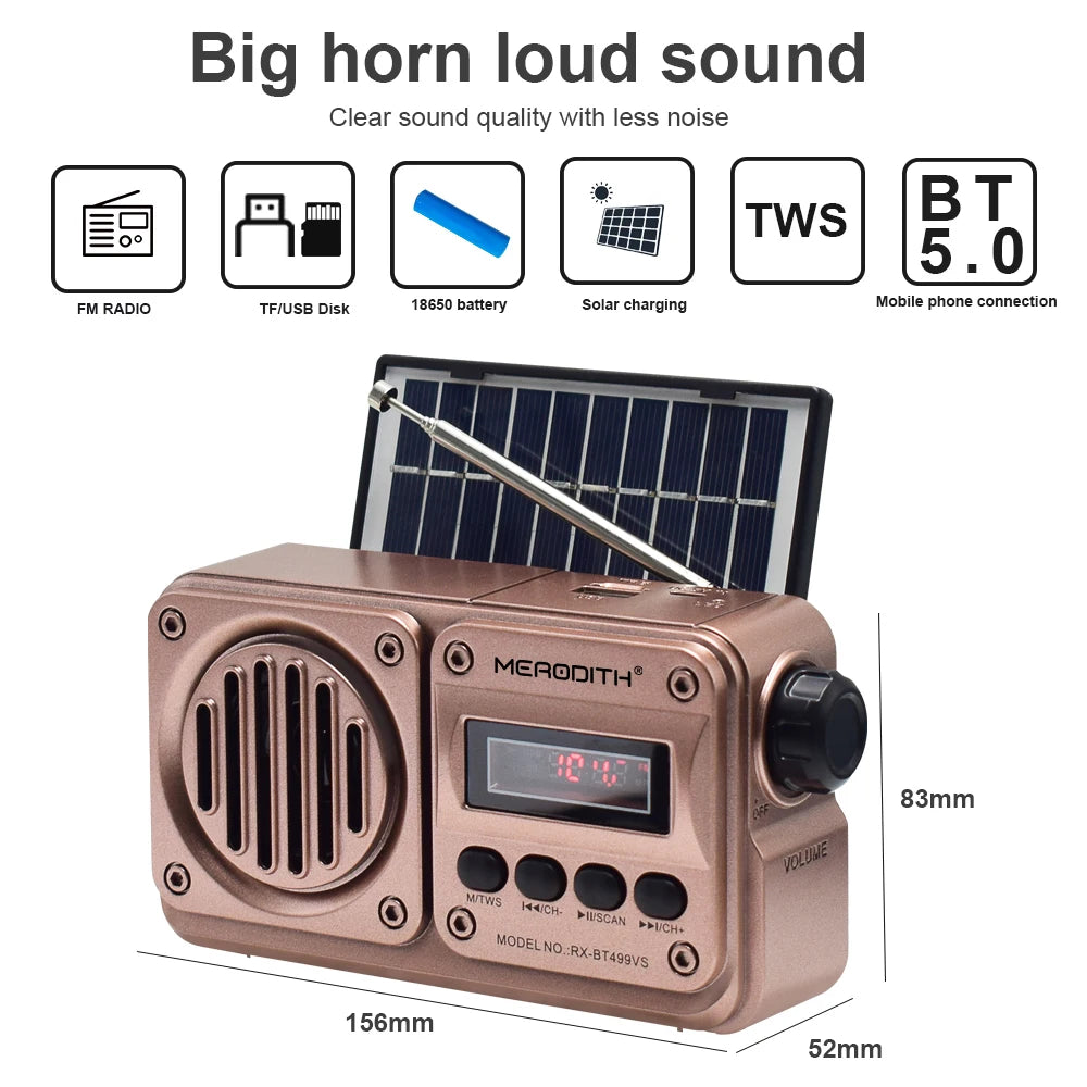MD-499 Altavoz Bluetooth Inalámbrico Reproducción De MP3 Radio FM Carga Solar Cortes De Energía De Emergencia Radio Banda Completa Alta Sensibilidad