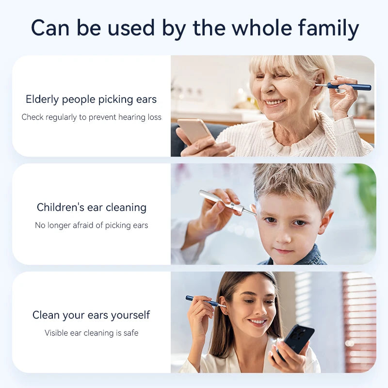 Limpiador Visual De Oídos Con Cámara, Herramienta De Eliminación De Cera De Oídos Con Recogedor Y Pinzas, 12 Megapíxeles, 6 Cucharas Para Los Oídos, Eliminación De Cera De Los Oídos, Cuidado De Los Oídos