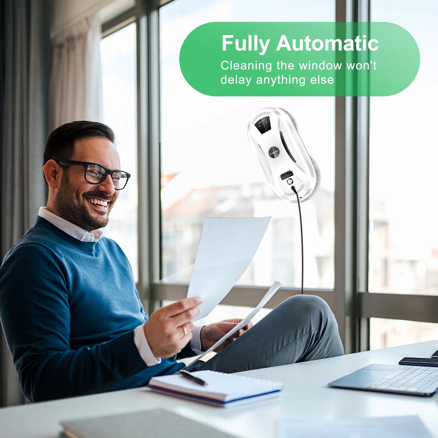 Puruikai-Robot De Limpieza De Ventanas Para El Hogar, Aspirador De Vidrio Inteligente, Máquina De Limpieza De Paredes De Vidrio Con Una Sola Tecla