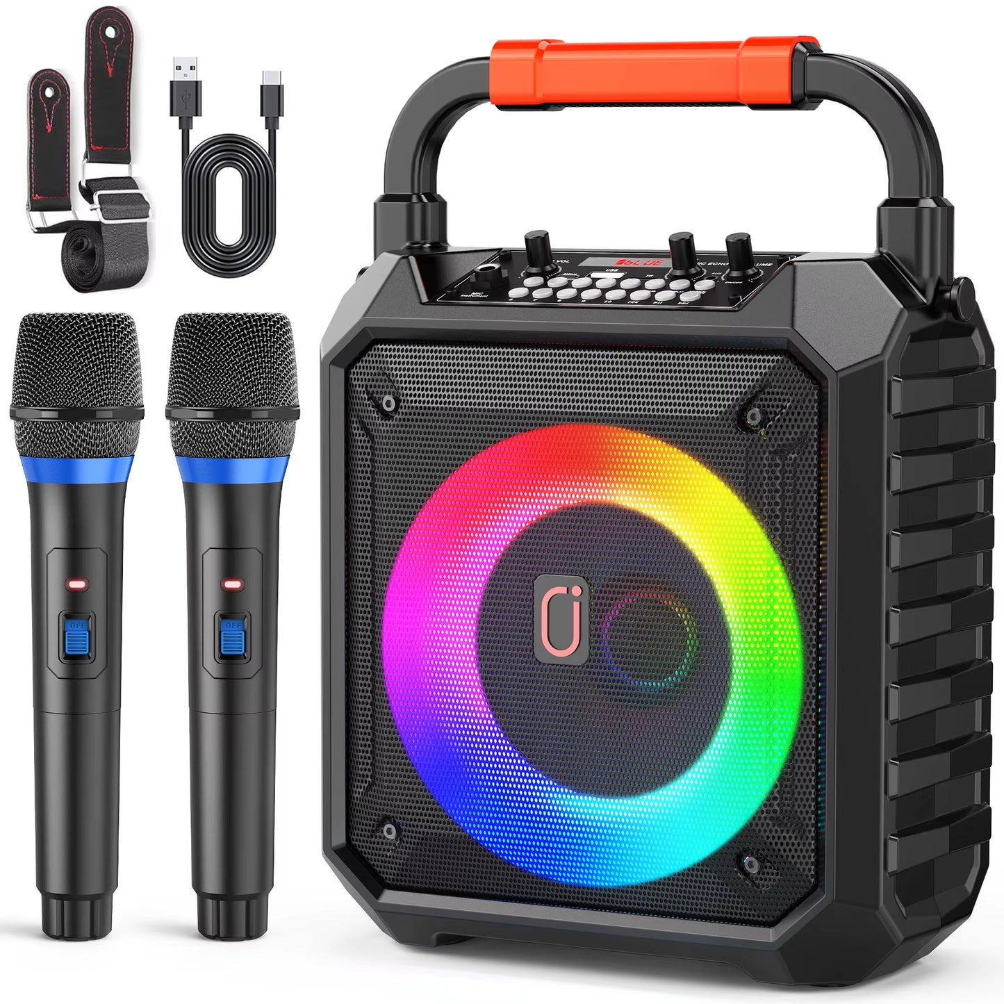 La Máquina De Karaoke Fanfun T17 Viene Con 2 Micrófonos De Karaoke Inalámbricos, Altavoz Bluetooth Portátil, Sistema De Karaoke Doméstico 0K