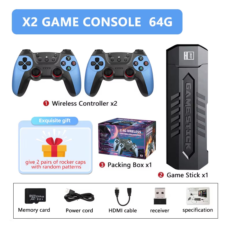 Nuevo X2 Game Stick 4K 3D HD Consola De Videojuegos Retro Controlador Inalámbrico TV Juego 256G 58000 Juegos Retro Regalo Para Niños