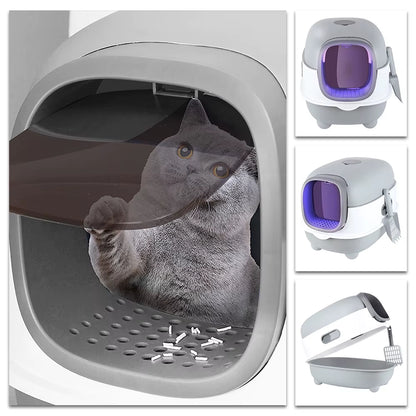 Caja De Arena Para Gatos, Caja De Arena Cerrada Con Estructura De Cúpula, Inodoro Para Gatos Con Pala, Con Cuchara Para Arena Para Gatos, 40*39*56Cm
