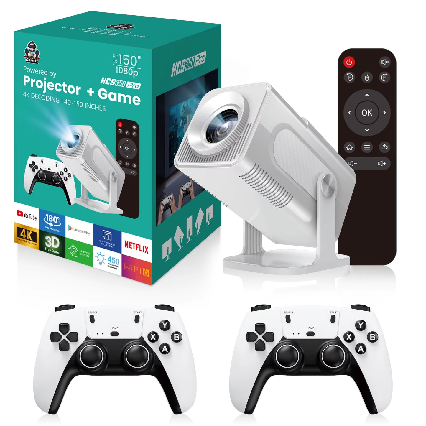 HCS350 Pro Consolas De Juegos Proyector WIFI Portátil Inteligente Proyector Quad Core ARM Cortex-A53 Compatible Con GB PS1 PSP NES SFC Juegos