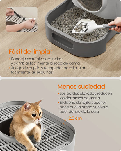 Feandrea Arenero Cerrado Para Gatos, Caja De Arena Para Gatos XXL, Con Tapa, Bandeja Extraíble, Recogedor, Cepillo, Gatos Grandes, Menos Rastro, Antipérdida, Gris Paloma Y Gris Pizarra /Avena Y Gris Cálido