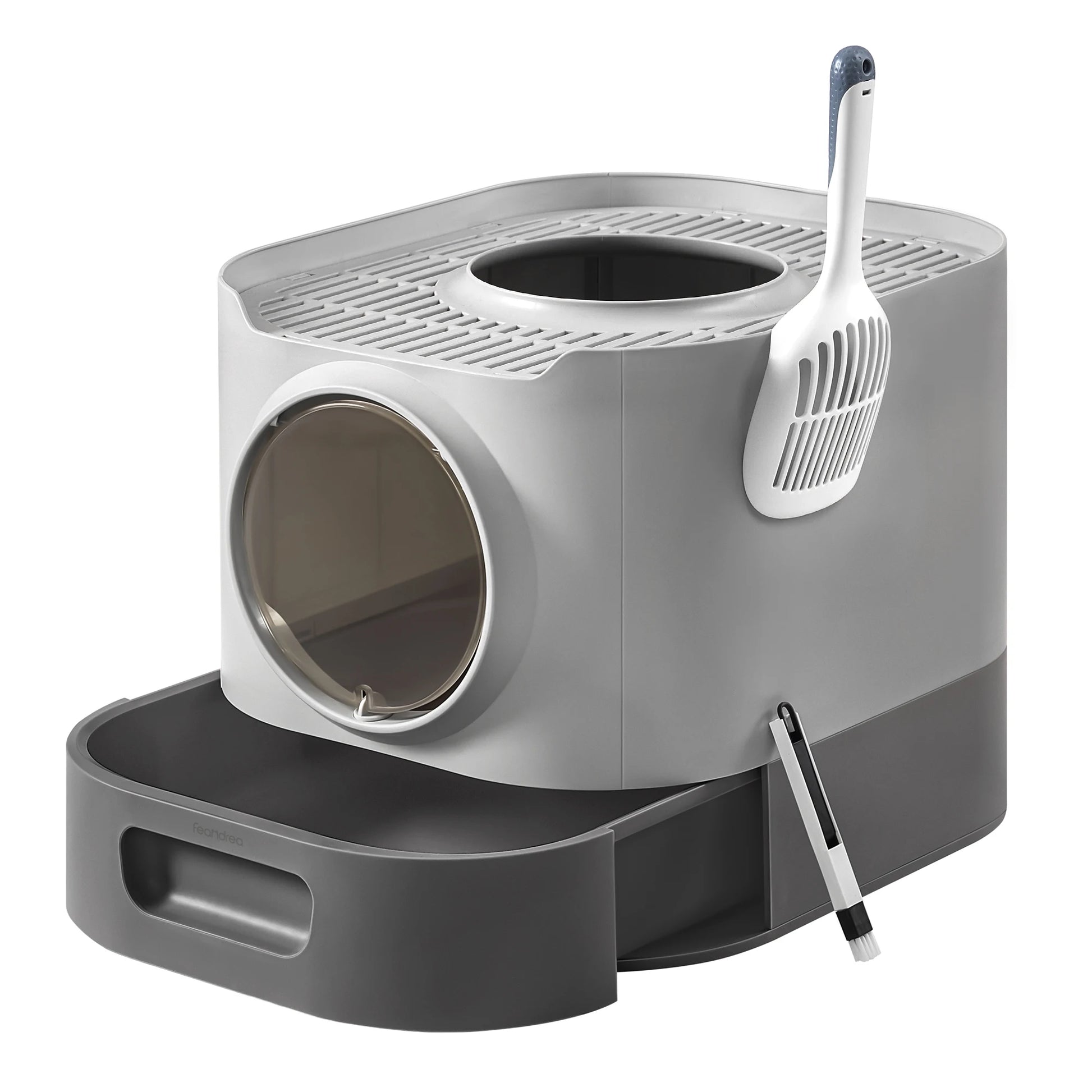 Feandrea Arenero Cerrado Para Gatos, Caja De Arena Para Gatos XXL, Con Tapa, Bandeja Extraíble, Recogedor, Cepillo, Gatos Grandes, Menos Rastro, Antipérdida, Gris Paloma Y Gris Pizarra /Avena Y Gris Cálido