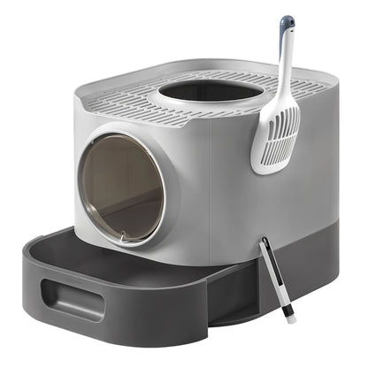 Feandrea Arenero Cerrado Para Gatos, Caja De Arena Para Gatos XXL, Con Tapa, Bandeja Extraíble, Recogedor, Cepillo, Gatos Grandes, Menos Rastro, Antipérdida, Gris Paloma Y Gris Pizarra /Avena Y Gris Cálido