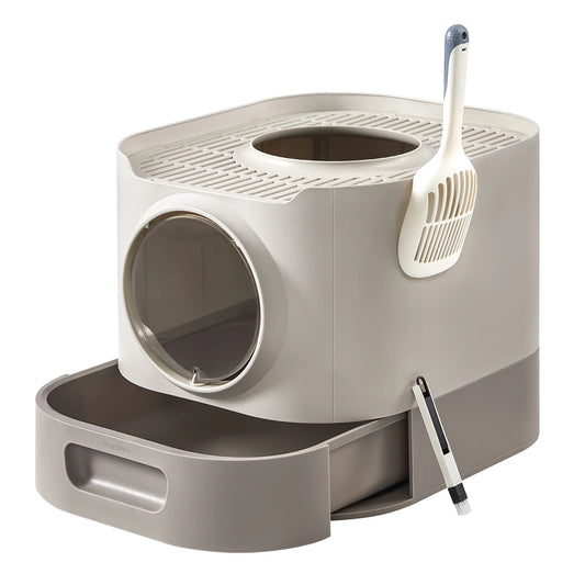 Feandrea Arenero Cerrado Para Gatos, Caja De Arena Para Gatos XXL, Con Tapa, Bandeja Extraíble, Recogedor, Cepillo, Gatos Grandes, Menos Rastro, Antipérdida, Gris Paloma Y Gris Pizarra /Avena Y Gris Cálido