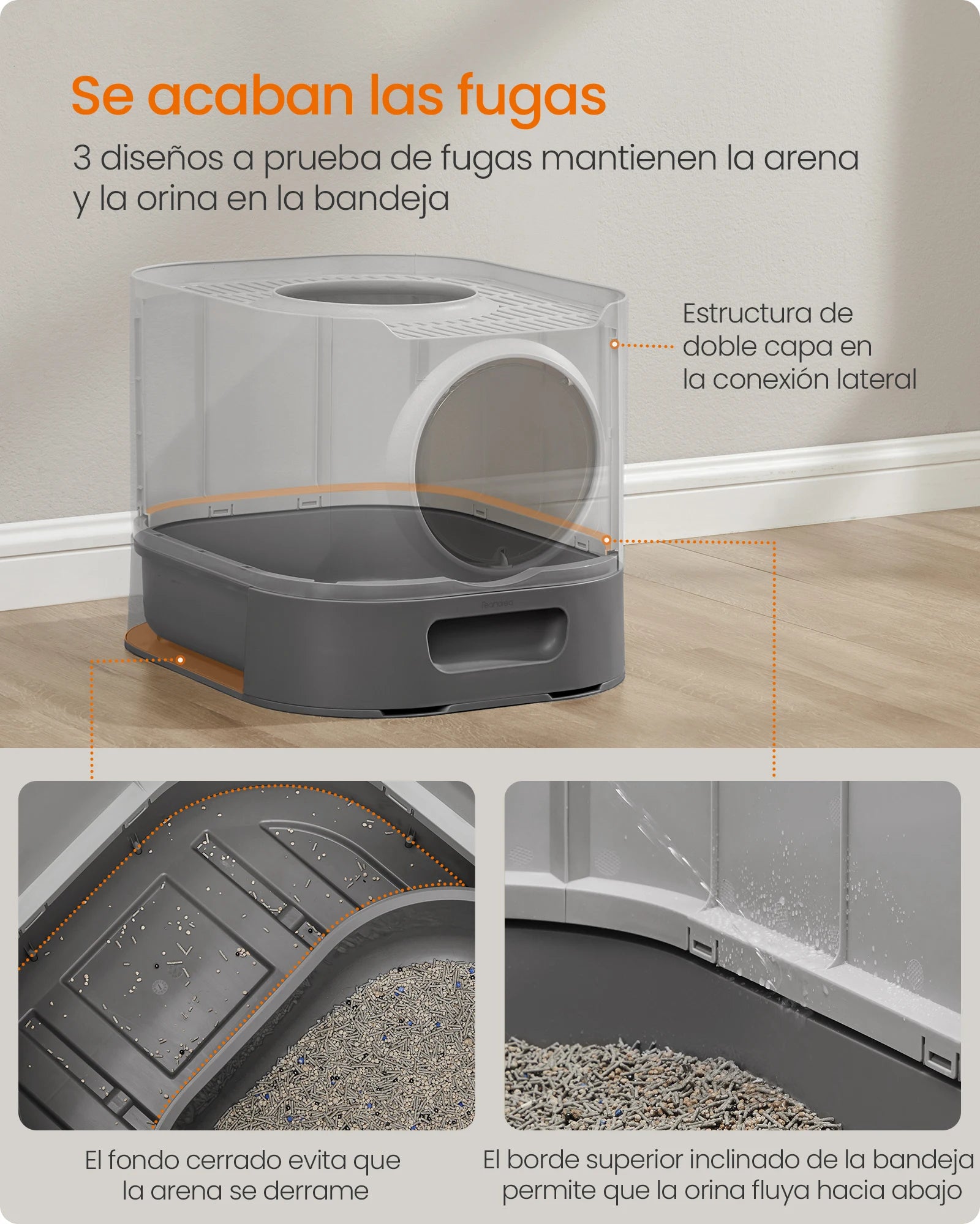 Feandrea Arenero Cerrado Para Gatos, Caja De Arena Para Gatos XXL, Con Tapa, Bandeja Extraíble, Recogedor, Cepillo, Gatos Grandes, Menos Rastro, Antipérdida, Gris Paloma Y Gris Pizarra /Avena Y Gris Cálido