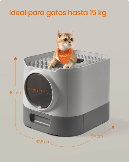 Feandrea Arenero Cerrado Para Gatos, Caja De Arena Para Gatos XXL, Con Tapa, Bandeja Extraíble, Recogedor, Cepillo, Gatos Grandes, Menos Rastro, Antipérdida, Gris Paloma Y Gris Pizarra /Avena Y Gris Cálido