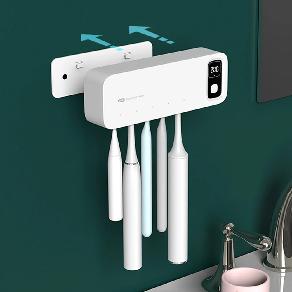 Esterilizador De Cepillo De Dientes UV, Soporte De Cepillo De Dientes Montado En La Pared De Secado Rápido Recargable Con Pantalla LED Para Baño