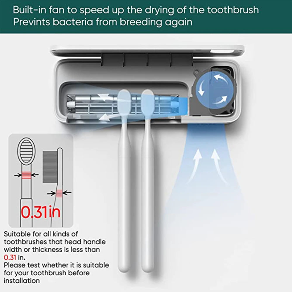Esterilizador De Cepillo De Dientes UV, Soporte De Cepillo De Dientes Montado En La Pared De Secado Rápido Recargable Con Pantalla LED Para Baño