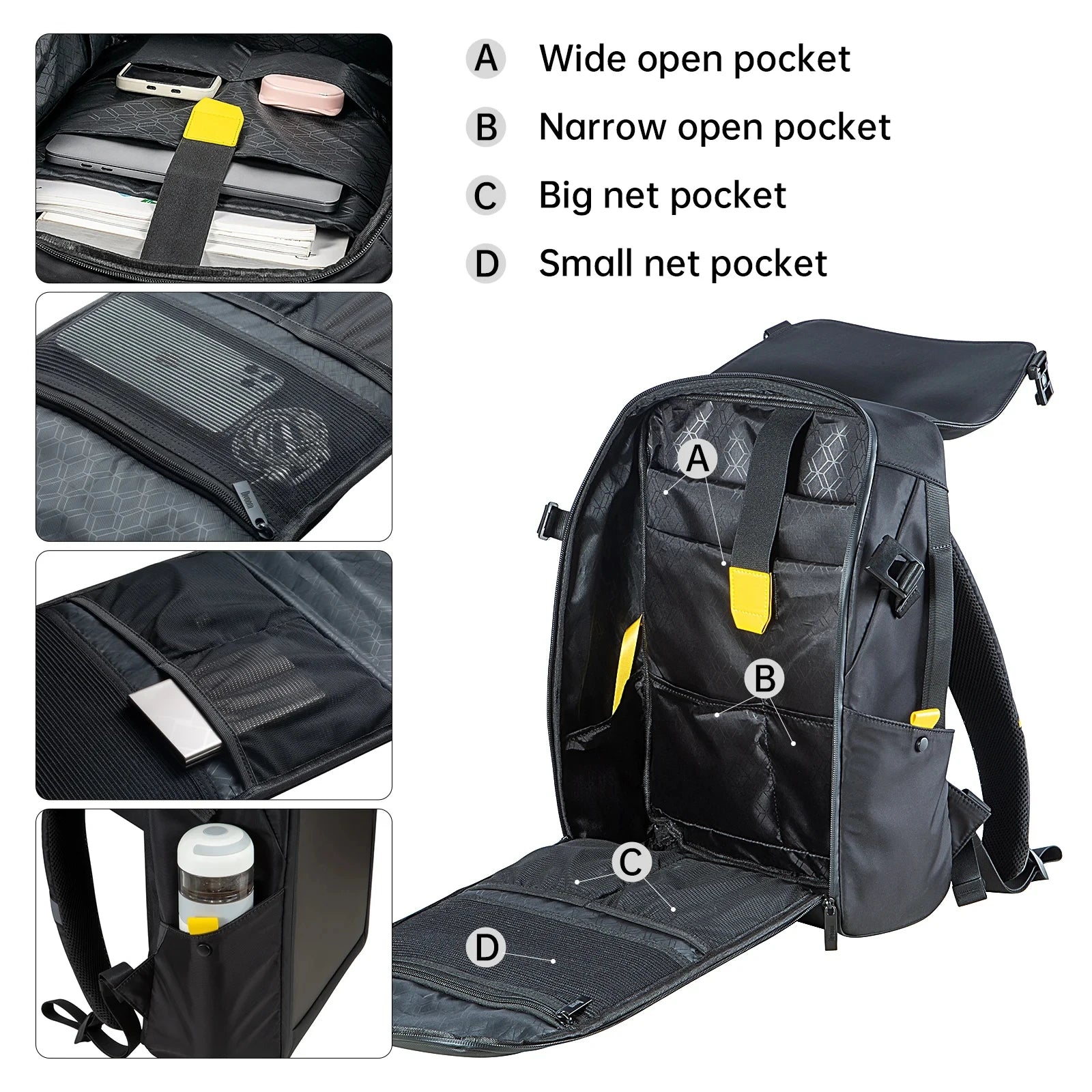 Mochila Pixoo M Portátil Para Hombre, Mochila Impermeable De 15 Pulgadas, Bolsa Para Ordenador Portátil, Mochila Con Pantalla LED De 16 × 16RGB, Viaje, Negro