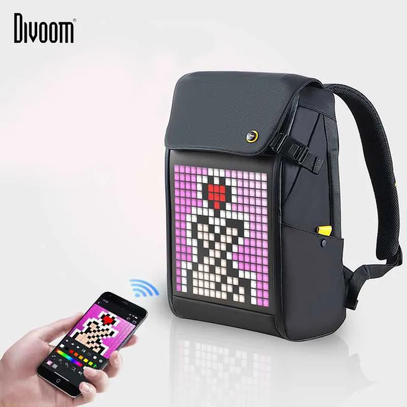 Mochila Pixoo M Portátil Para Hombre, Mochila Impermeable De 15 Pulgadas, Bolsa Para Ordenador Portátil, Mochila Con Pantalla LED De 16 × 16RGB, Viaje, Negro