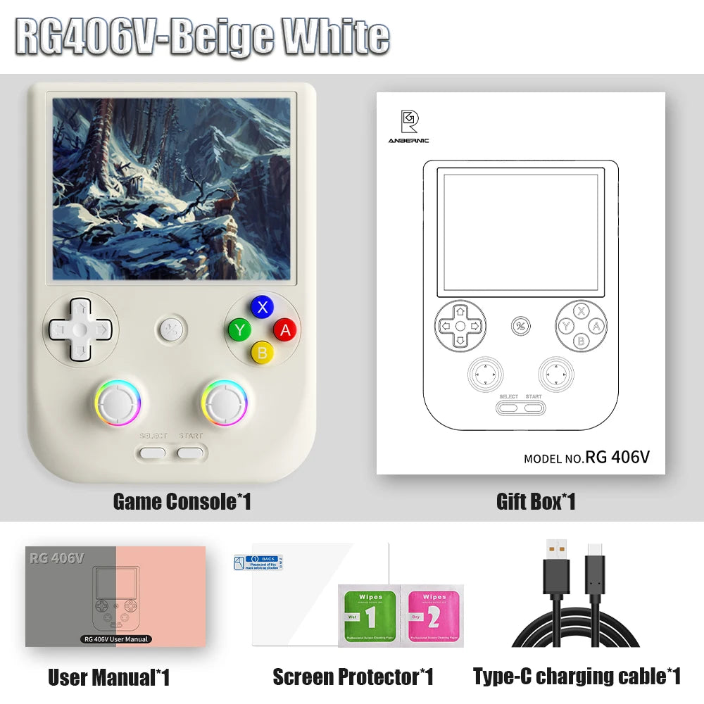 Anbernic-Consola De Juegos Retro RG406V, Android 13, Unisoc T820, Reproductor De Juegos De 64 Bits, Pantalla Táctil IPS De 4,0 Pulgadas, 5500Mah, 5G, Wifi, Bluetooth