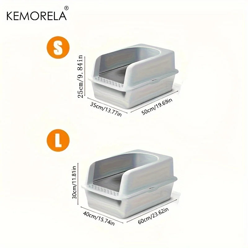 Caja De Arena De Acero Inoxidable XL 60/50CM Con Tapa, Caja De Arena Grande De Lado Alto, Adecuada Para Gatos Grandes Y Pequeños, No Absorbe El Olor
