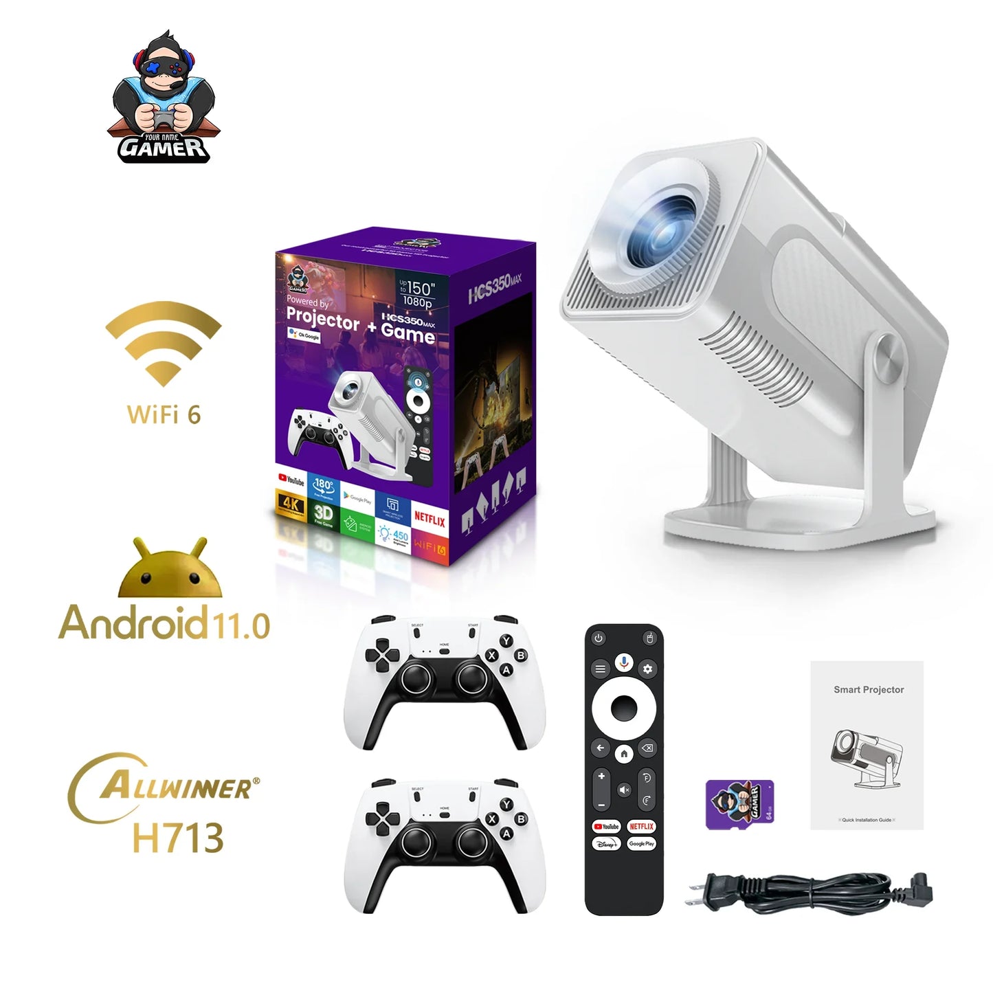 Nuevo HCS350 MAX Portátil HD Video Consolas De Juegos Retro 10000 Android 11 LCD Proyector Video Wifi Inalámbrico Gamepad 3D Home Theater