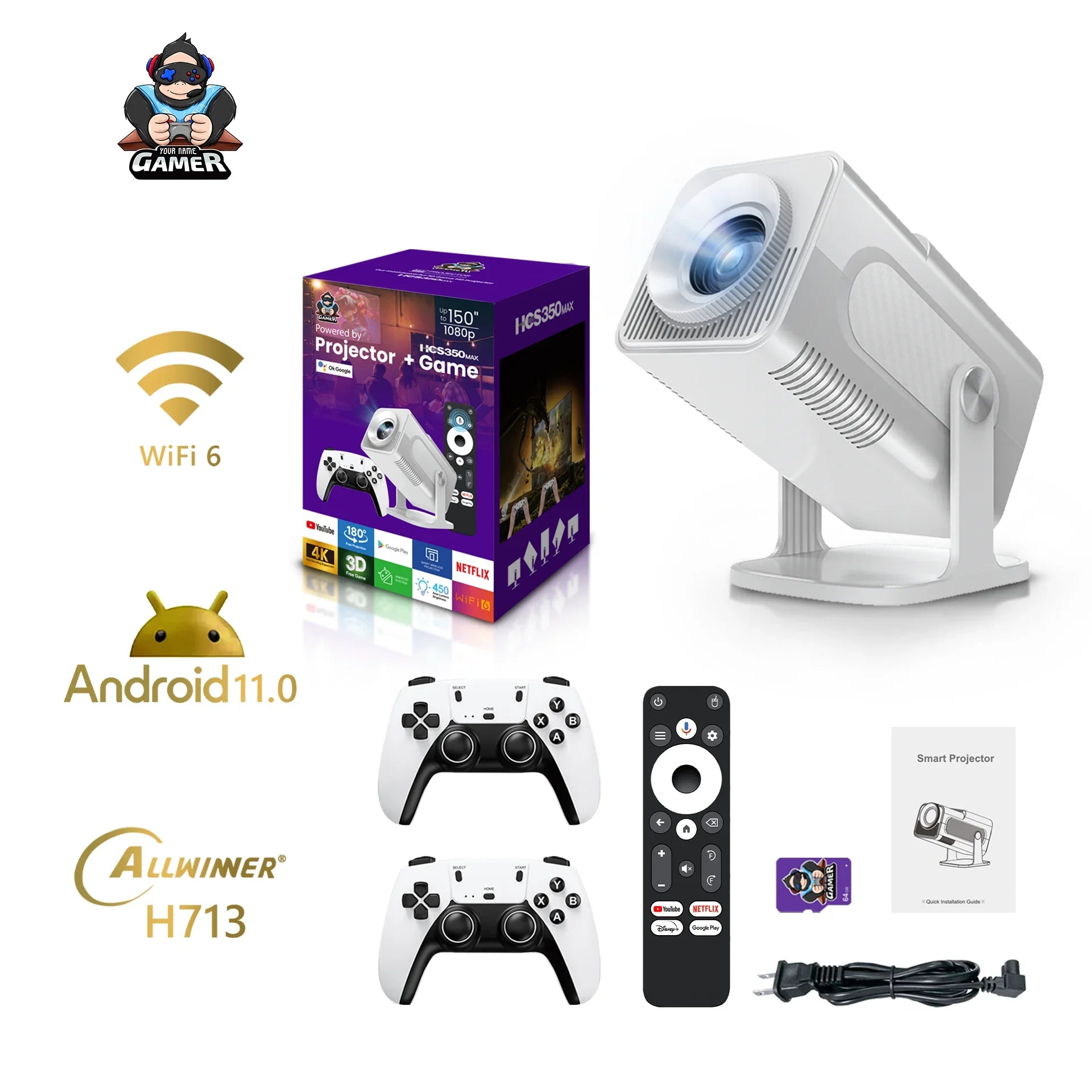 Nuevo HCS350 MAX Portátil HD Video Consolas De Juegos Retro 10000 Android 11 LCD Proyector Video Wifi Inalámbrico Gamepad 3D Home Theater