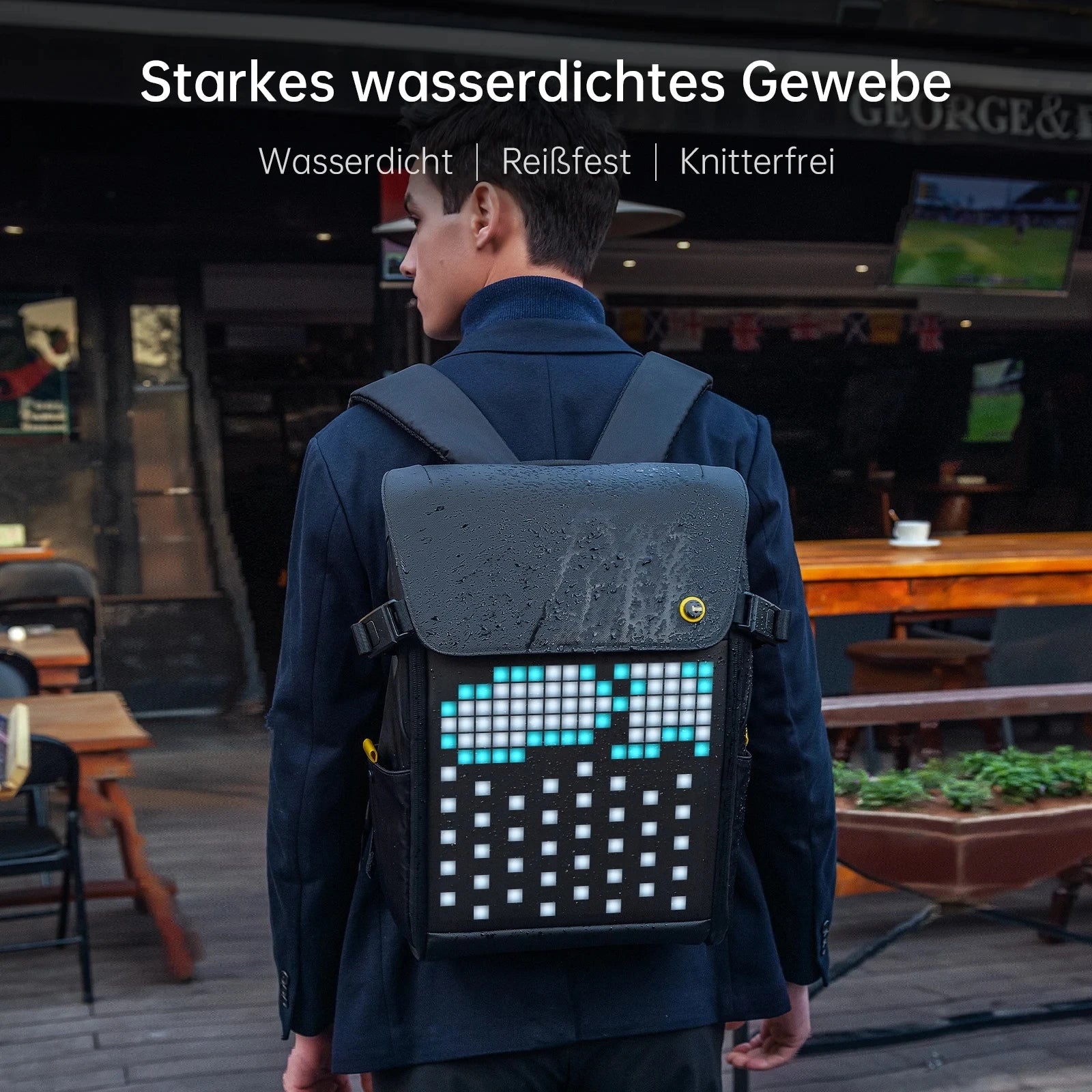 Mochila Pixoo M Portátil Para Hombre, Mochila Impermeable De 15 Pulgadas, Bolsa Para Ordenador Portátil, Mochila Con Pantalla LED De 16 × 16RGB, Viaje, Negro